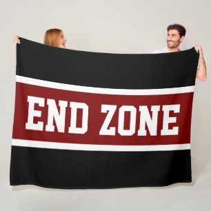 END ZONE Black Deep Red White Football Stripes Fleece Blanket