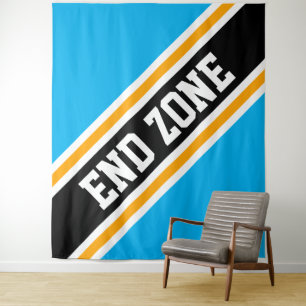 END ZONE Bold Bright Sky Blue Black Slant Stripes Tapestry
