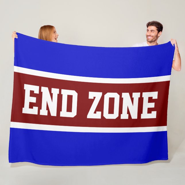 END ZONE Bold Royal Blue Deep Red White Stripes Fleece Blanket (In Situ)