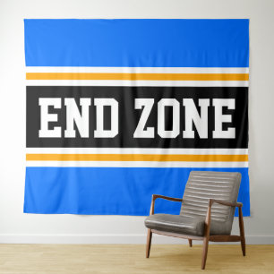 END ZONE Bright Blue Black Yellow Racing Stripes Tapestry