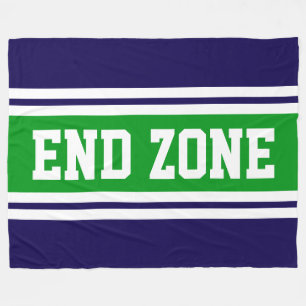 END ZONE Bright Green Navy White Football Stripes Fleece Blanket