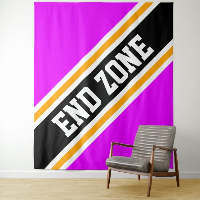 END ZONE Bright Pink Black Racing Stripes Backdrop Tapestry (In Situ)
