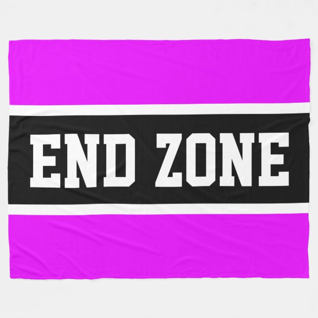 END ZONE Bright Pink Black White Athletic Stripes Fleece Blanket (Front (Horizontal))