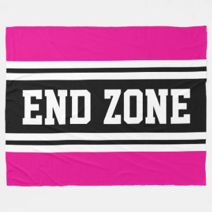 END ZONE Bright Pink Black White Football Stripes Fleece Blanket