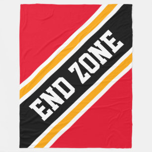END ZONE Bright Red Orange Black Football Stripes Fleece Blanket