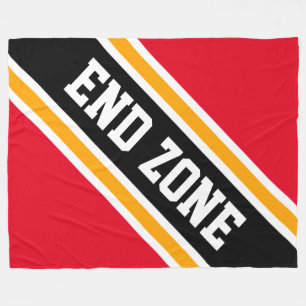 END ZONE Bright Red Yellow Black Football Stripes Fleece Blanket