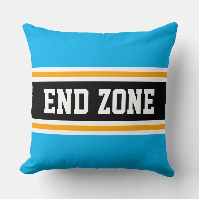 END ZONE Bright Sky Blue Black Athletic Stripes Cushion (Front)