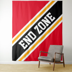 END ZONE Bright Sporty Red Black Slant Stripes Tapestry