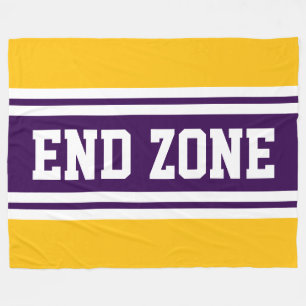 END ZONE Deep Purple Orange White Football Stripes Fleece Blanket