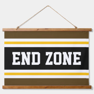 END ZONE Fun Athletic Brown Yellow White Stripes  Hanging Tapestry
