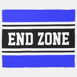 END ZONE Royal Blue Black White Football Stripes Fleece Blanket