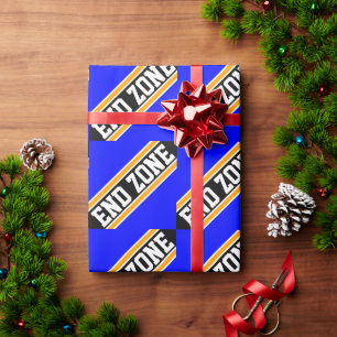END ZONE Royal Blue Orange Black Football Stripes Wrapping Paper