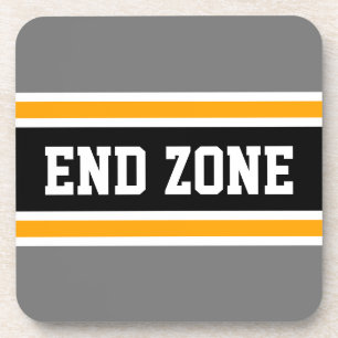 END ZONE Sporty Grey Yellow Black Football Stripes Coaster
