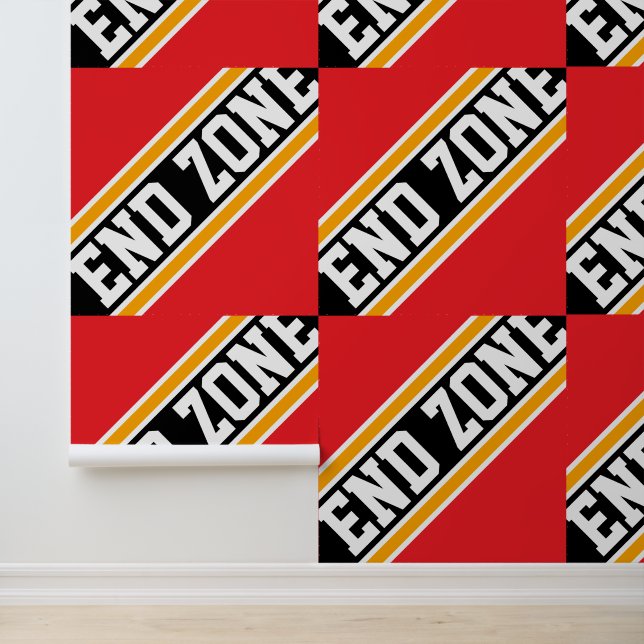 END ZONE Tiled Fun Bright Red Yellow Black Stripes Wallpaper (Application)