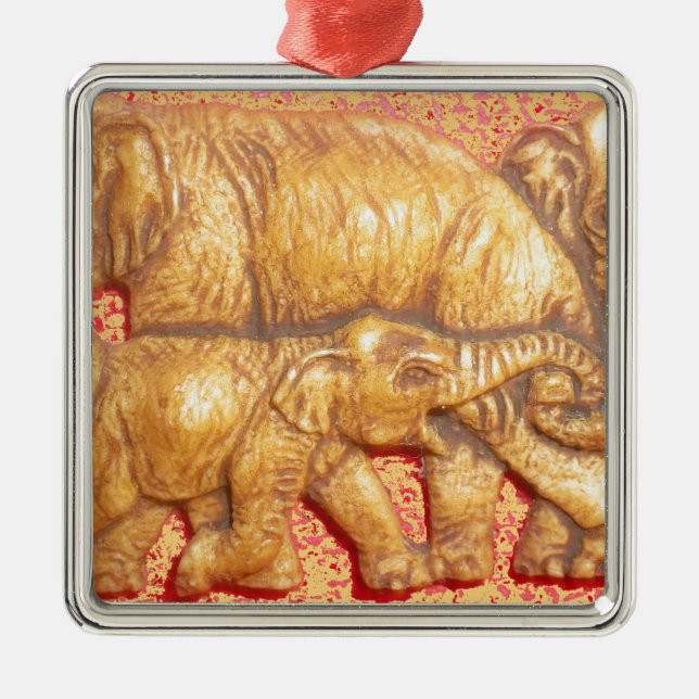 Endangered African Mara Elephants Metal Tree Decoration (Front)