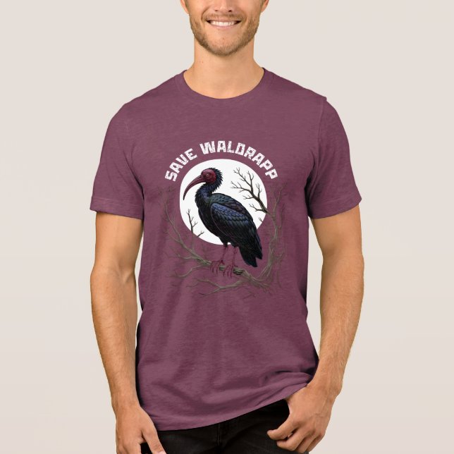 Endangered birds: waldrapp or nortern bald ibis Tri-Blend shirt (Front)