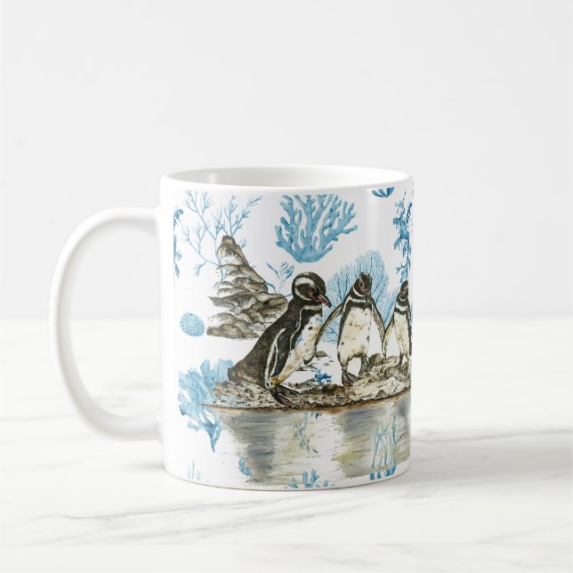 Endangered Hand-Painted Galapagos Penguins Coffee Mug (Left)
