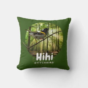 Endangered hihi bird - nz stitchbird throw pillow