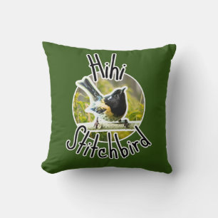 Endangered hihi bird - nz stitichbird Throw Pillow