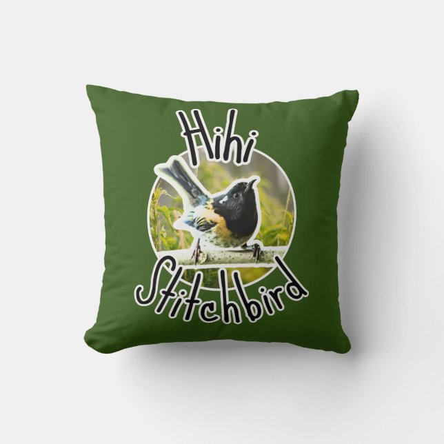 Endangered hihi bird - nz stitichbird Throw Pillow (Front)