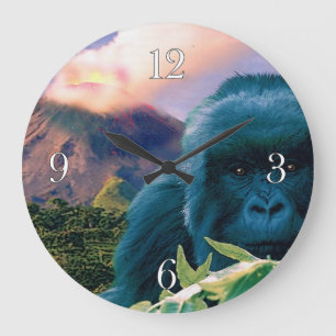 Endangered Mountain Gorilla & African Volcano Large Clock