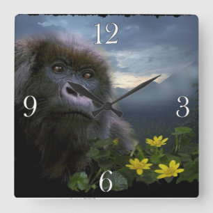 Endangered Mountain Gorilla & Volcanic Rainforest Square Wall Clock