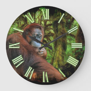Endangered Orangutan & Rainforest Primate Image Large Clock
