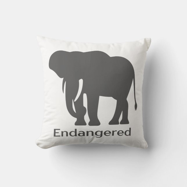 Endangered Save Our Elephants Grey Silhouette Cushion (Front)