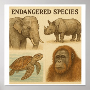 Endangered Species Vintage Illustration  Poster
