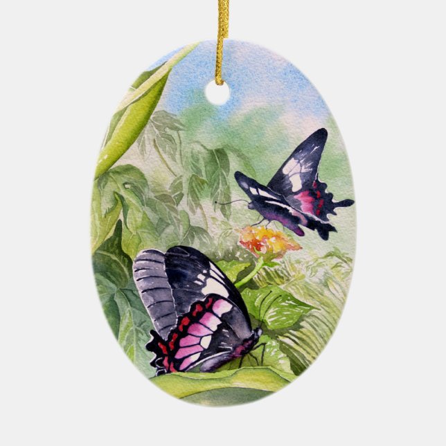 Endangered Tropical Butterflies Fine Art Ceramic Ornament (Front)