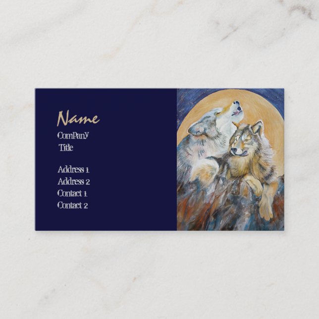 Endangered Wolf Baying at the Moon Business Cards (Front)