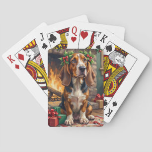 Endearing Basset Hound Dog with Christmas Wreath Playing Cards