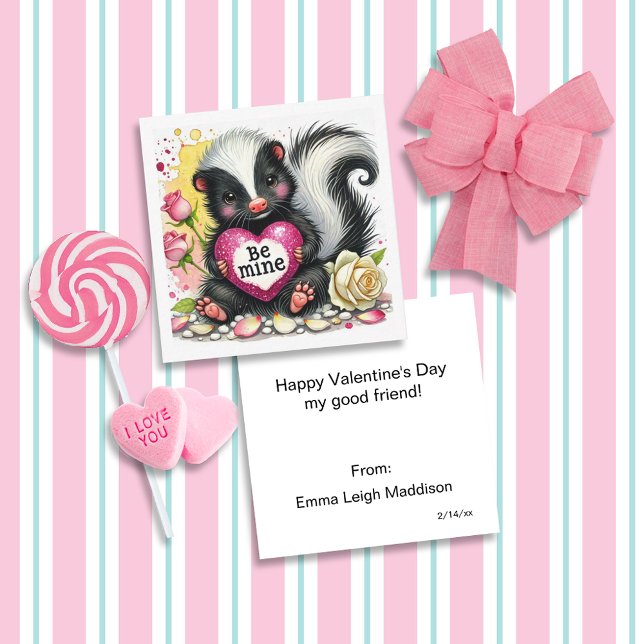 Endearing Be Mine Skunk Classroom Valentine Card (Creator Uploaded)