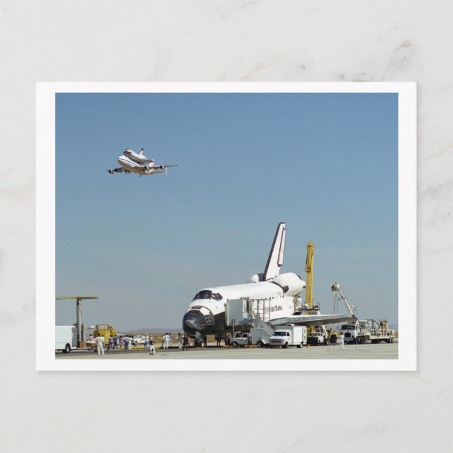 Endeavour on Runway with Columbia on SCA Overhea Postcard (Front)
