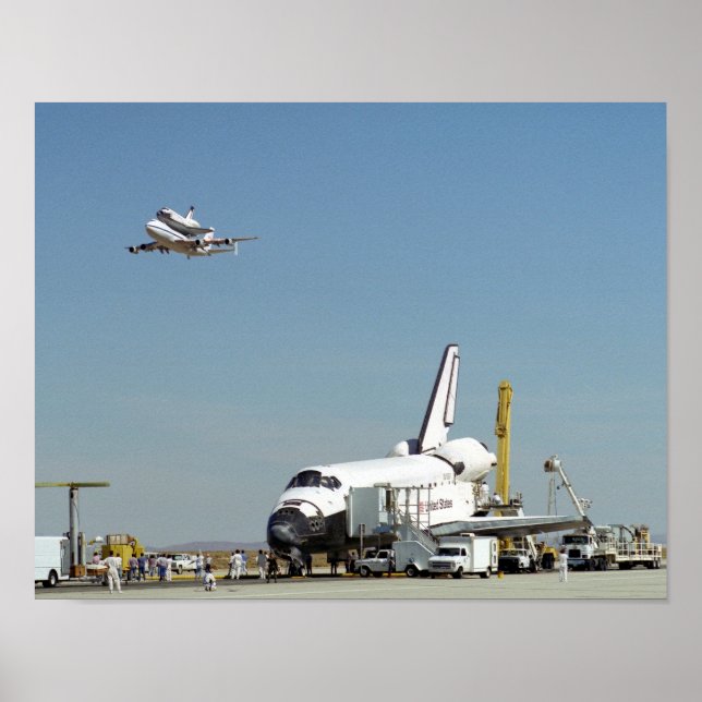 Endeavour on Runway with Columbia on SCA Overhea Poster (Front)