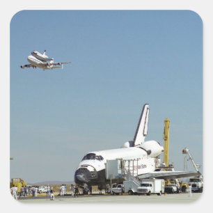 Endeavour on Runway with Columbia on SCA Overhea Square Sticker