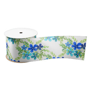 Endless Blue Forget Me Not Flowers Satin Ribbon