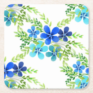 Endless Blue Forget Me Not Flowers Square Paper Coaster