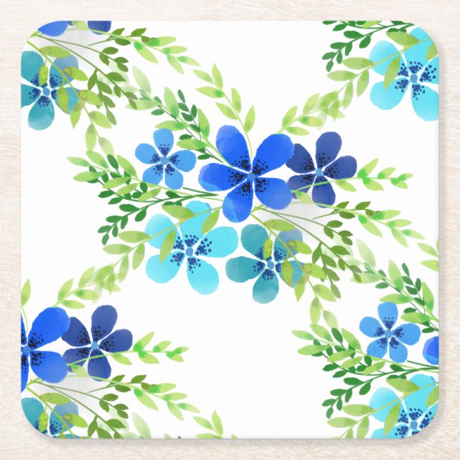 Endless Blue Forget Me Not Flowers Square Paper Coaster (Front)