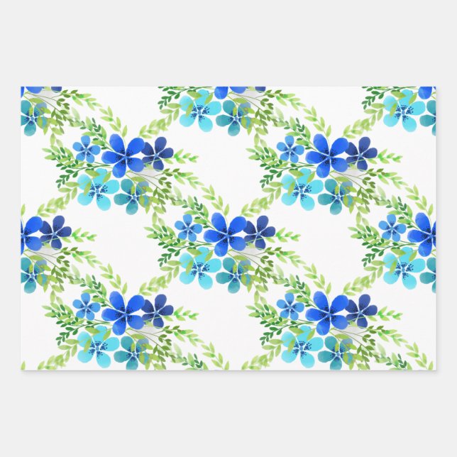 Endless Blue Forget Me Not Flowers Wrapping Paper Sheet (Front)