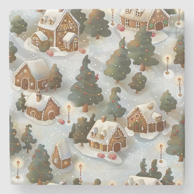 Endless Christmas Gingerbread Village Stone Coaster (Front)