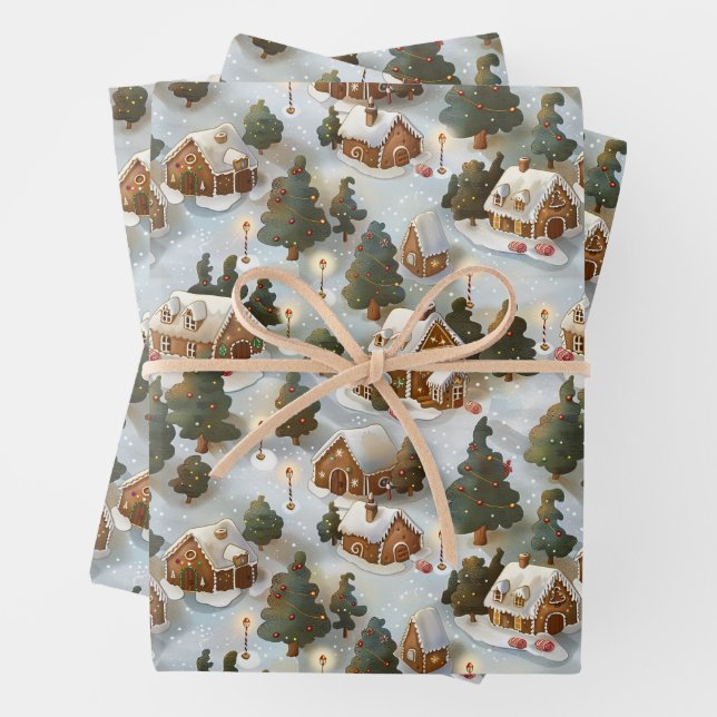 Endless Christmas Gingerbread Village Wrapping Paper Sheet (In situ)