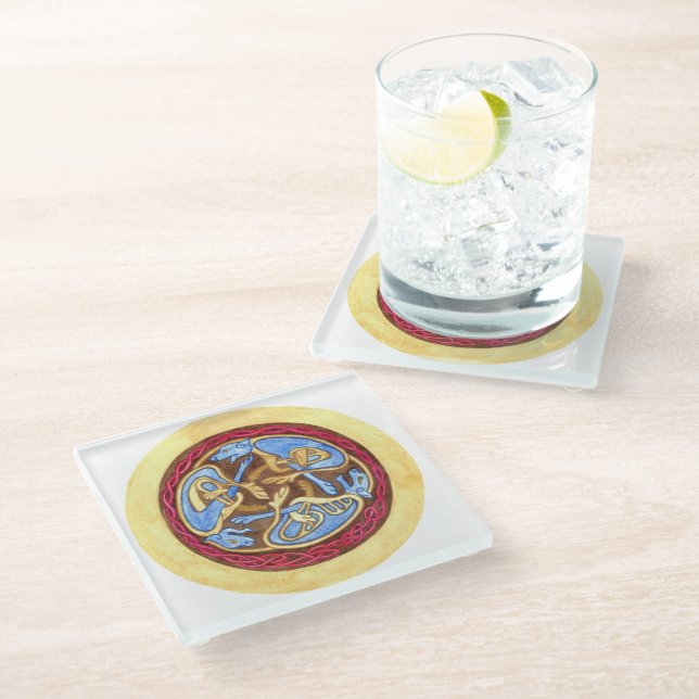  Endless knot with animals   Glass Coaster (Angled)