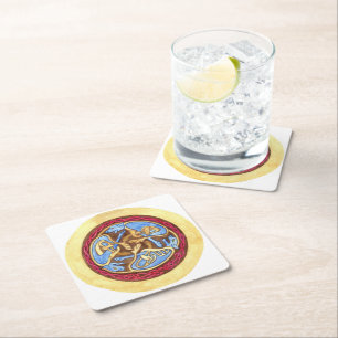 Endless knot with animals Square Paper Coaster