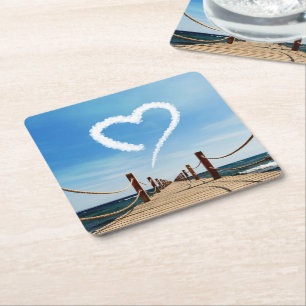 Endless Path Heart-Shaped Cloud Square Paper Coaster