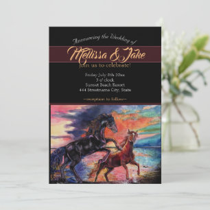 Endless Sky Romantic Watercolor Horses  Invitation