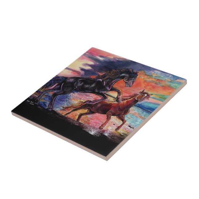Endless Sky Watercolor Horses   Ceramic Tile (Side)
