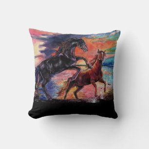 Endless Sky Watercolor Horses  Cushion