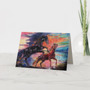 Endless Sky Watercolor Horses Holiday Card