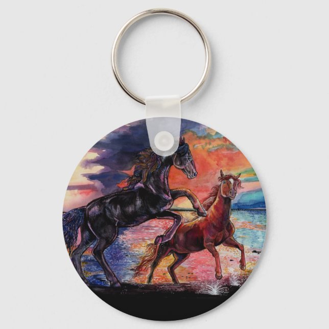 Endless Sky Watercolor Horses Key Ring (Front)